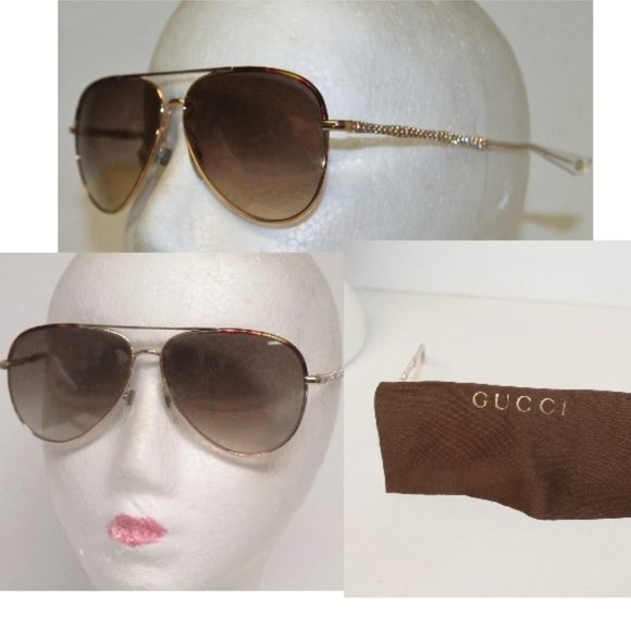 Auth GUCCI Swarovski Crystal Aviator Sunglasses
